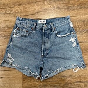 Agolde Distressed Light Blue Jean Shorts